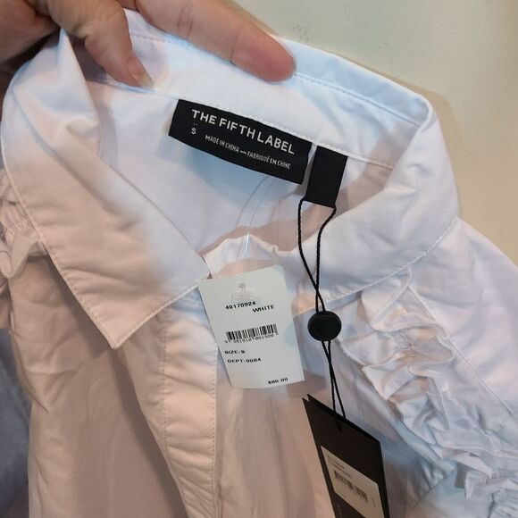 The Fifth Label White Closer Ruffle Sleeve Button Down Poplin Shirt Size Small - Picture 5 of 5
